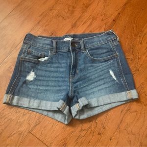 Old Navy Dark Wash Distressed Boyfriend Cuffed Jean Shorts Size 0 Spring Summer